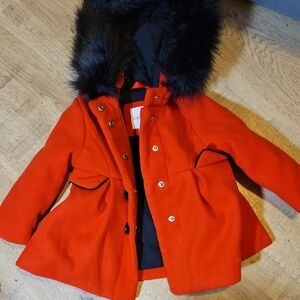 Cat & Jack Vibrant Red Puffer Coat with Faux Fur Hood